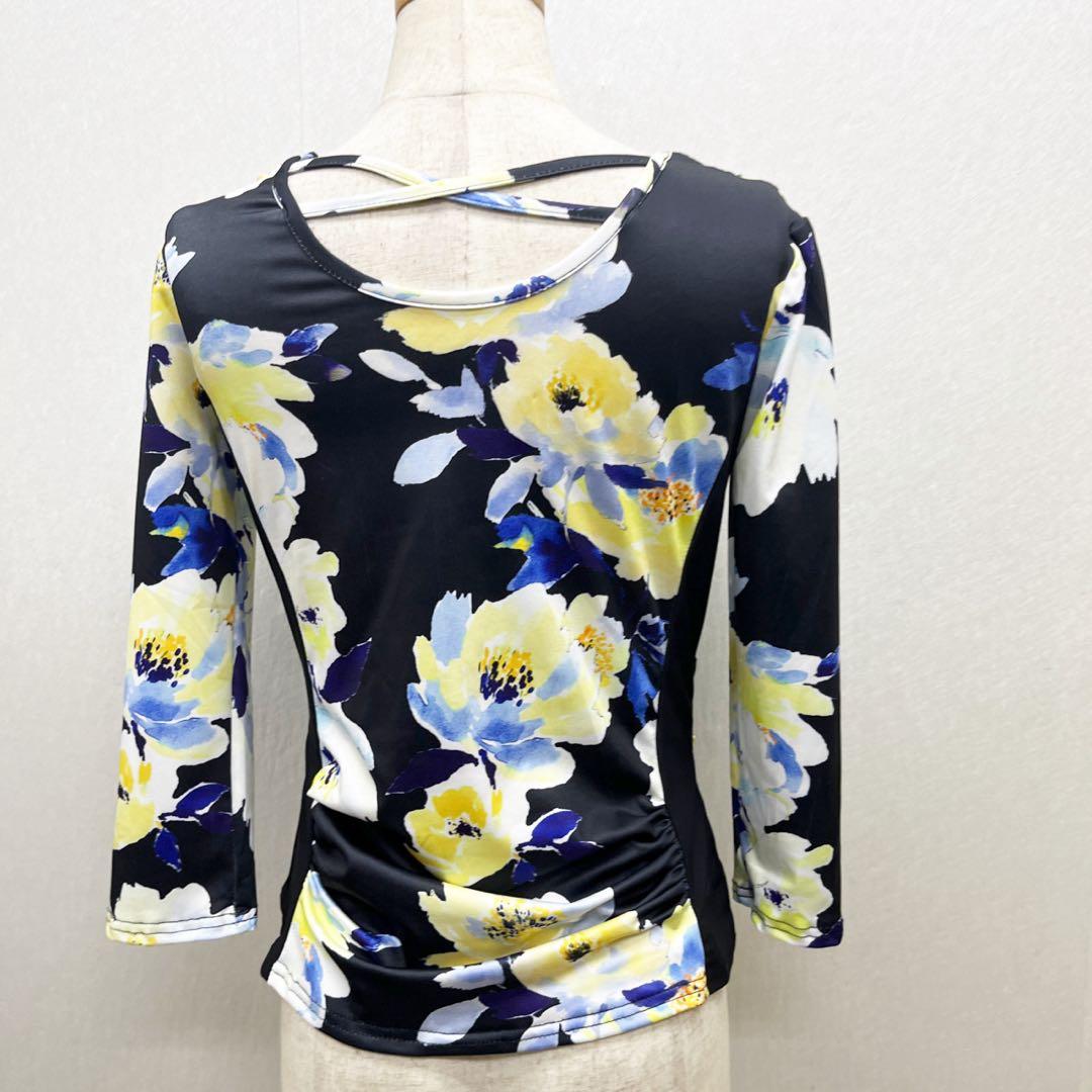 新品 セットアップ 黒に黄色花柄 スタンダード モダン 衣装 パーティ 発表会