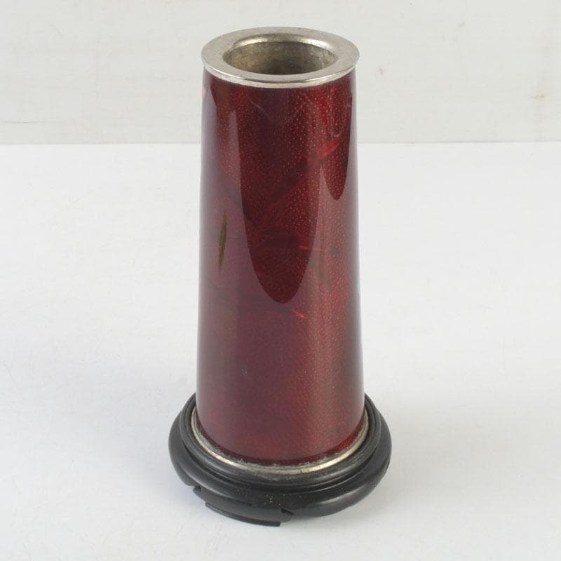 七宝焼　赤透釉　花文　花瓶　唐木台付　共箱　V　9731