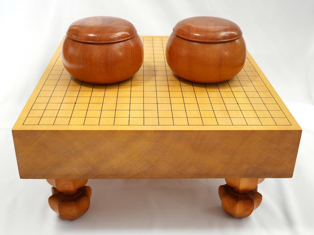 【2回使用】碁盤脚付 30号 19路盤 碁笥・碁石付き 新かや材製