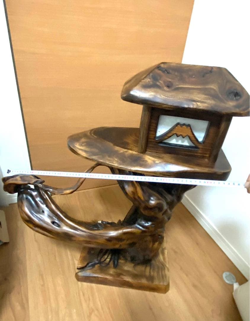 高級木製 燈籠 玉杢 木製燈籠 電球動作確認済み