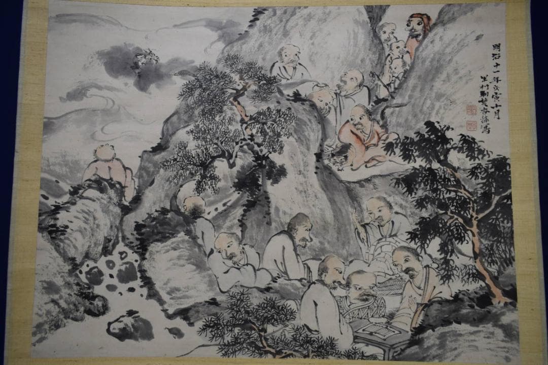 真作/山本梅荘/十六羅漢/布袋屋掛軸HH-10