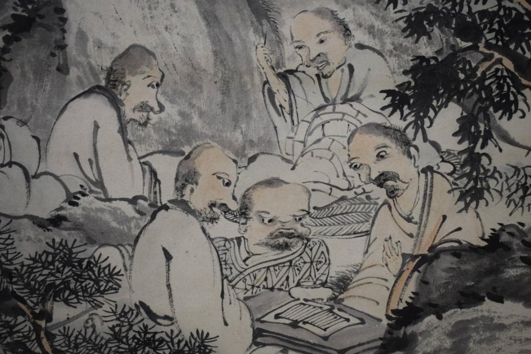 真作/山本梅荘/十六羅漢/布袋屋掛軸HH-10