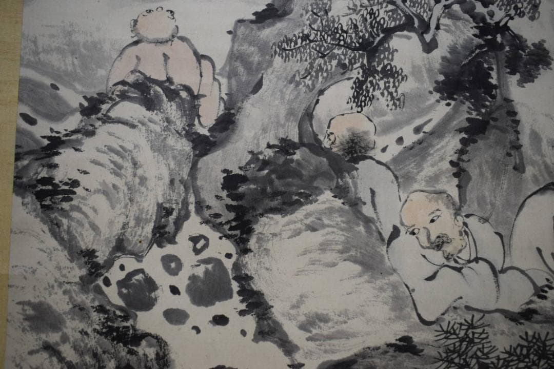 真作/山本梅荘/十六羅漢/布袋屋掛軸HH-10