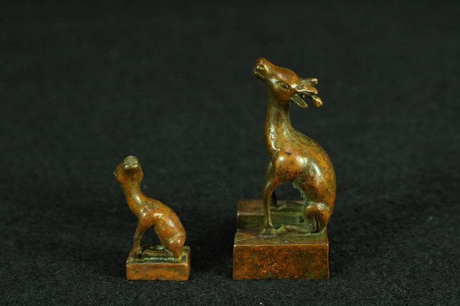 中国美術 鹿親子 印 文房四宝(K-YC533)