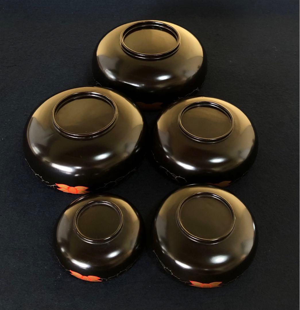割引❗️《R》輪島塗 会席五ツ揃小鉢5客 蒔絵付 木製漆器　251007あ7