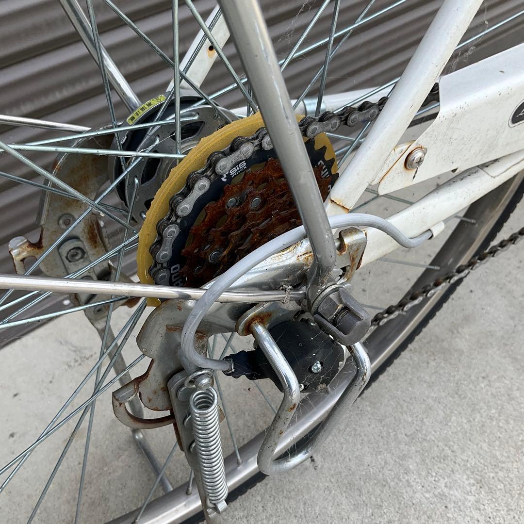 【前橋市内引渡】ママチャリ 27インチ自転車 6段変速/カゴ/鍵/オートライト付