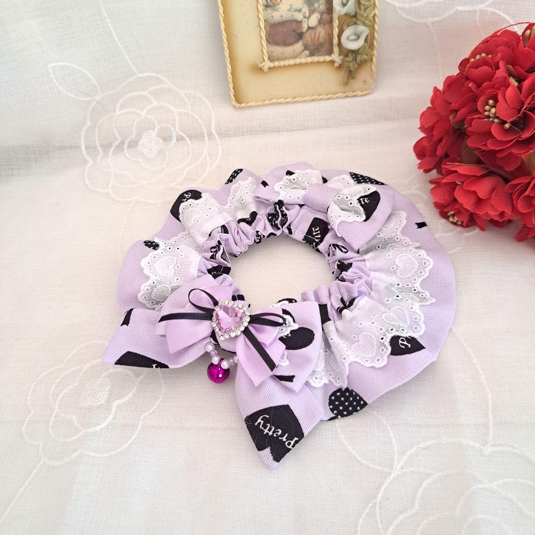 プッチ、幅広シュシュバレンタインハート柄(パープル)わんちゃん猫ちゃん用