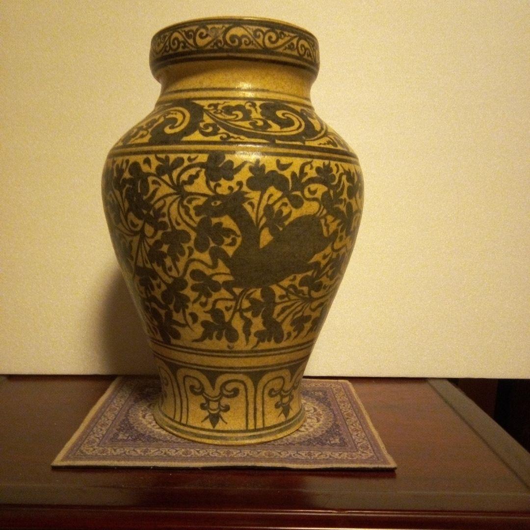 南海古陶器　スコータイ鉄絵　カロン壺　花瓶