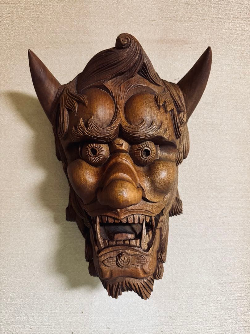 バ*ュ様 はんにゃ 般若 木製 面 彫刻 インテリア レトロ 工芸 魔除け 厄除