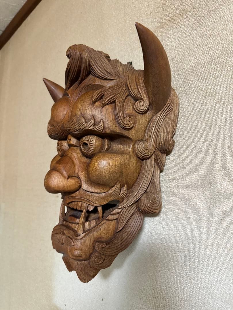 バ*ュ様 はんにゃ 般若 木製 面 彫刻 インテリア レトロ 工芸 魔除け 厄除