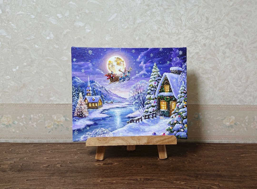 ぷ*あ様 【雪の降る夜】アクリル画 F3 風景画 絵画