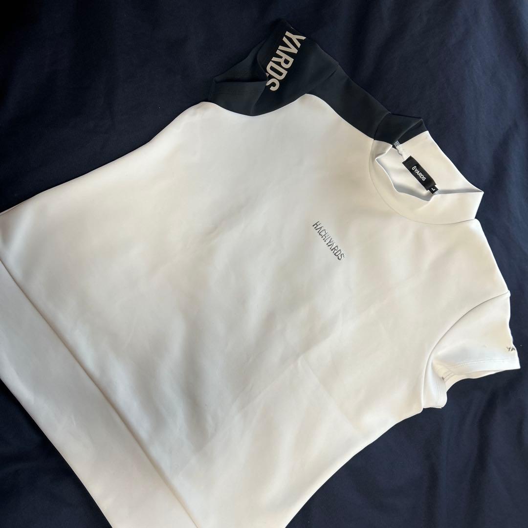 8yards モックネック半袖シャツ　L 白X黒