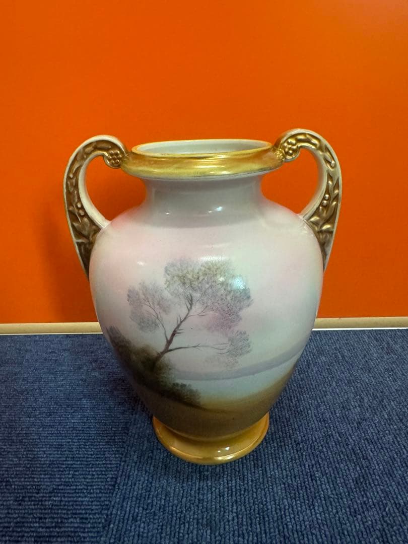 1855  オールドノリタケ　風景画　双耳花瓶　j