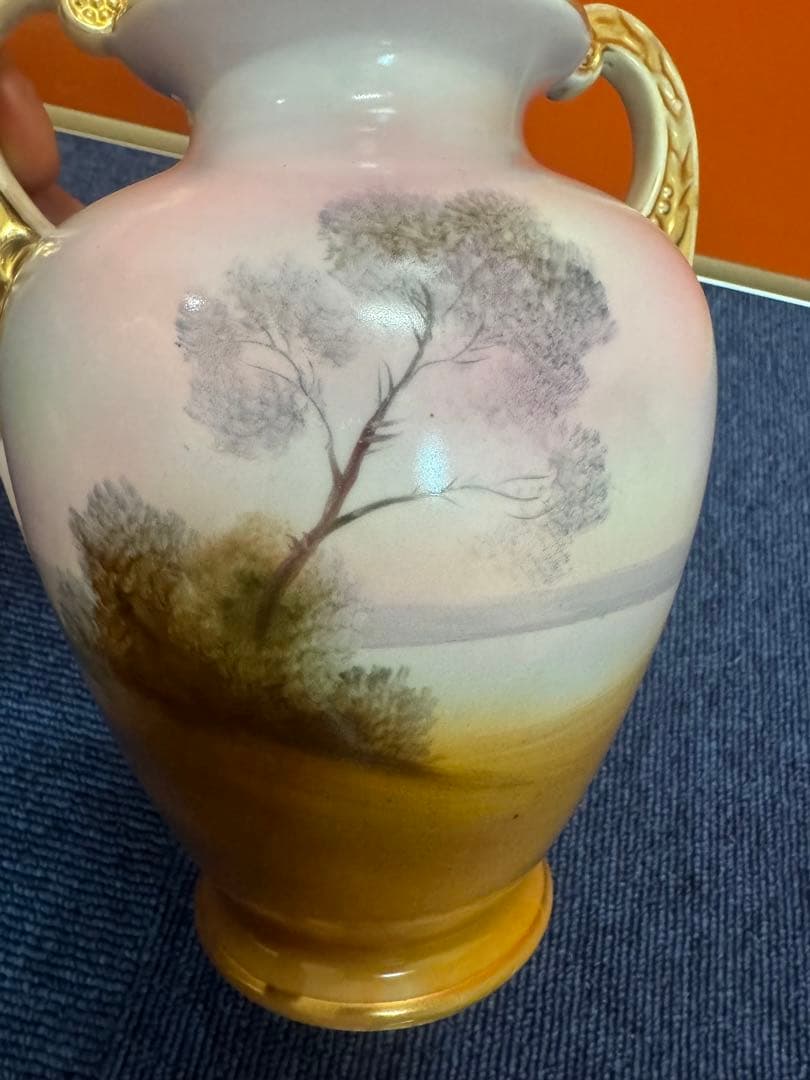 1855  オールドノリタケ　風景画　双耳花瓶　j