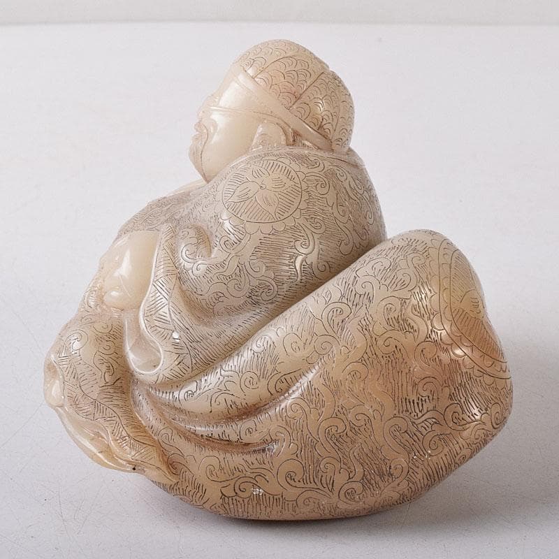 中国美術　玉石細密彫刻　白玉唐人物像　置物　古玩　M　R8236