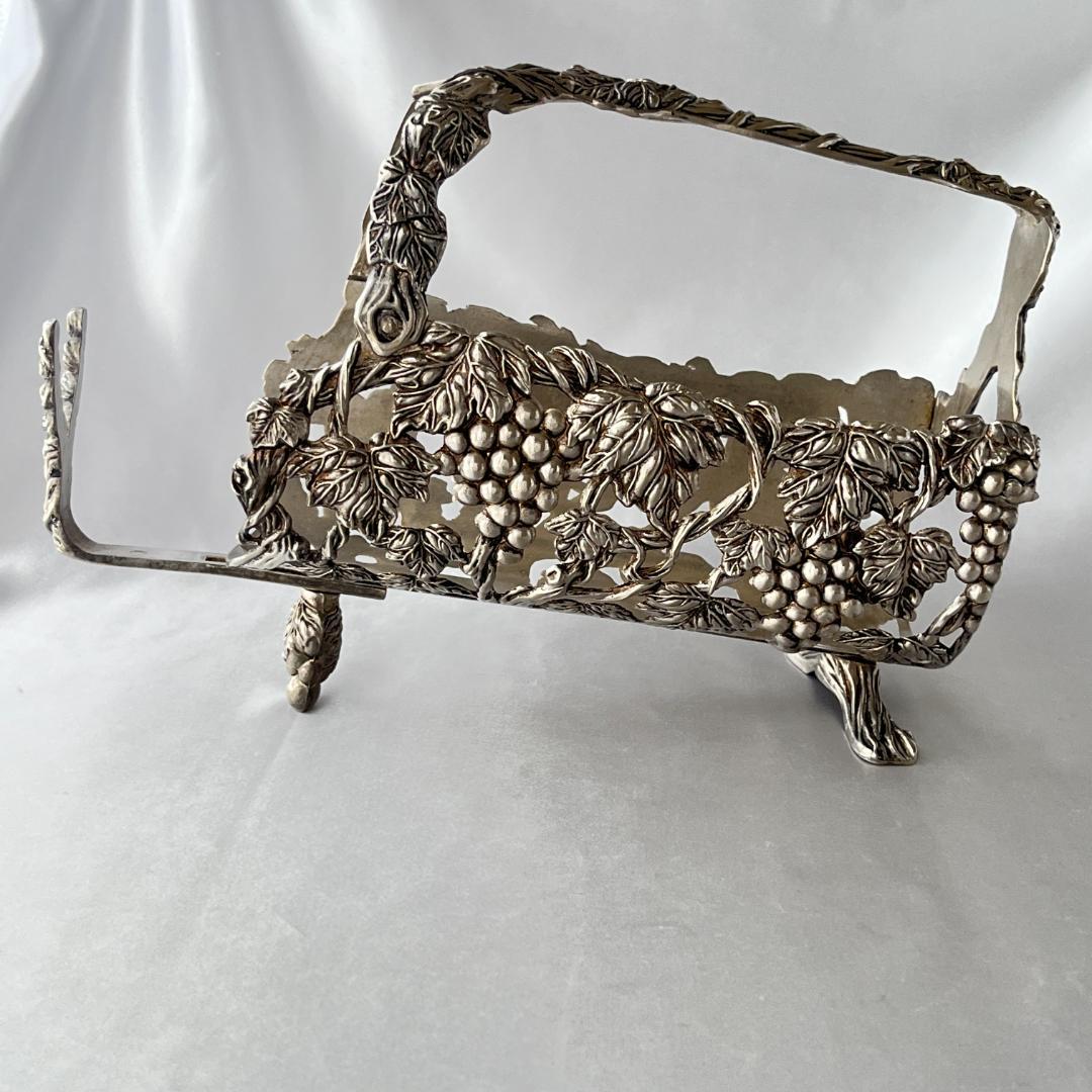 【英国】ワインボトルホルダー【シルバープレート】葡萄と蔦のレリーフ