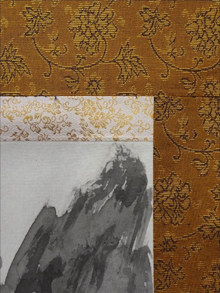 掛軸 柳石『阿蘇山 水墨山水画』絹本 肉筆 共箱付 掛け軸 p051801