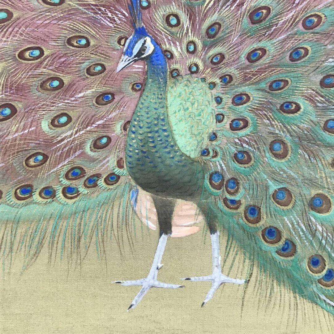 真作/細合秀穀/孔雀図/花鳥図/横物/鳥図/掛軸/名家伝来/AK-444