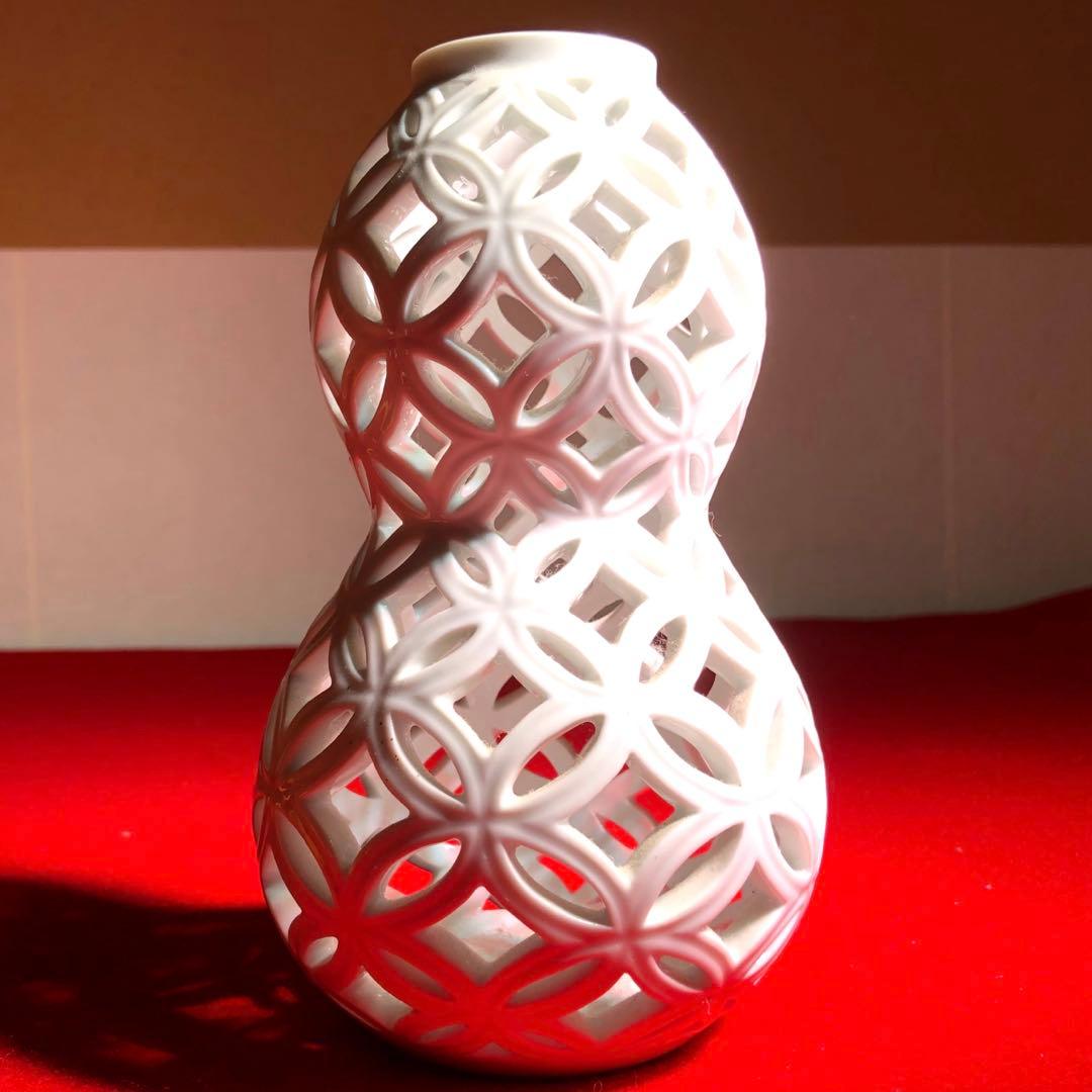 【茶道具】13代平石嘉助作　平戸白磁七宝透かし杓立