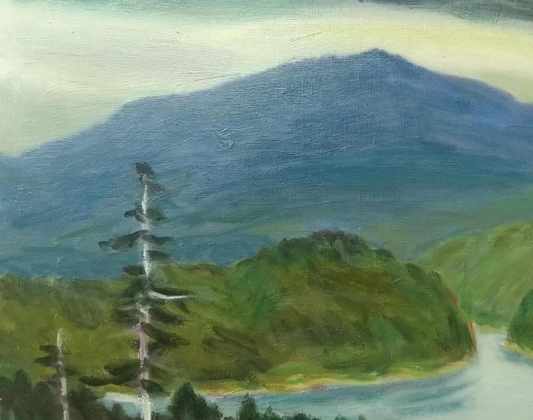 「雨の山湖」絵画 油絵 F8