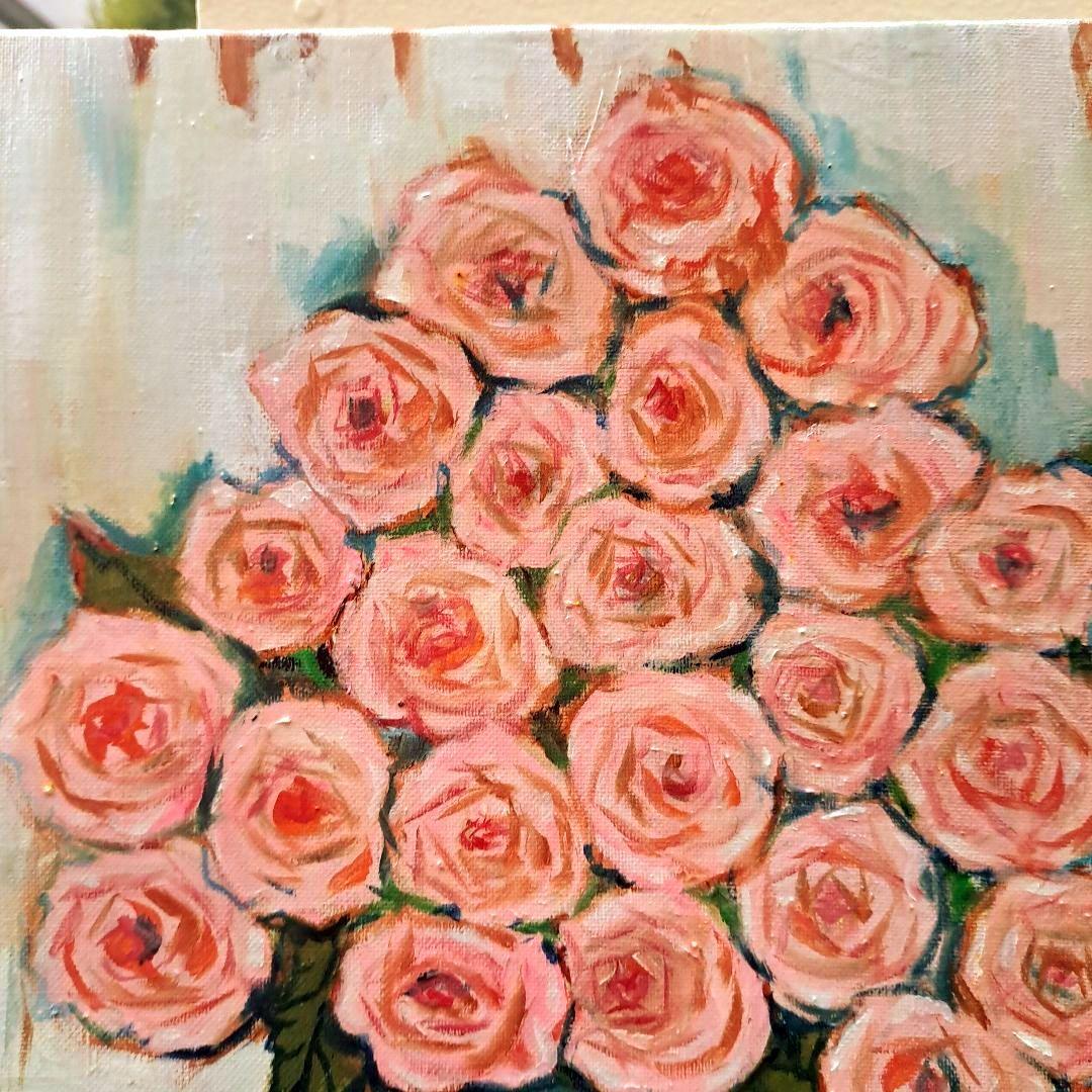 キャンバス油絵　専用　デリケートローズからアイボリーの空間 　大きいキャンパス