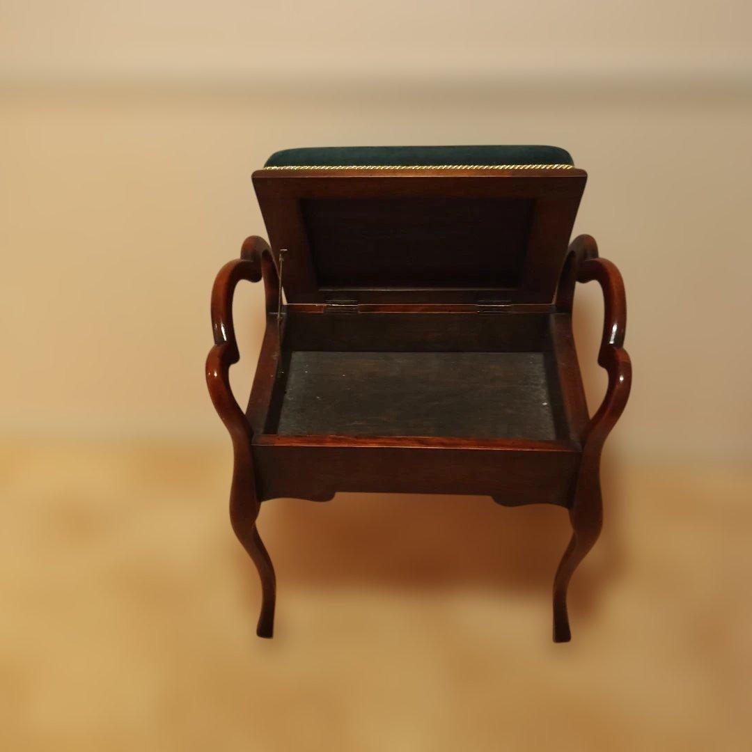 木製クラシックスツール 緑色クッション