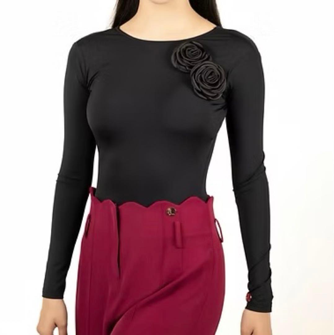 【新品/完売品】Tiara_タイムレスカメリア_レオタード_ブラック_社交ダンス