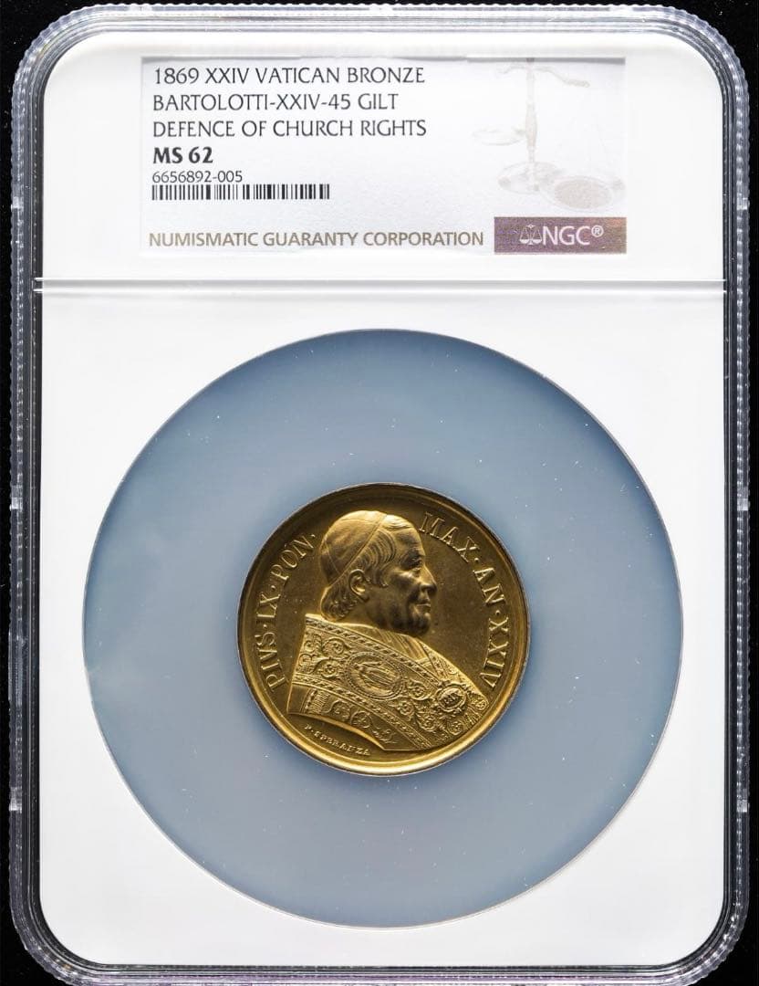1869年 ピウス9世 金メッキGILDメダル　特大スラブ入り