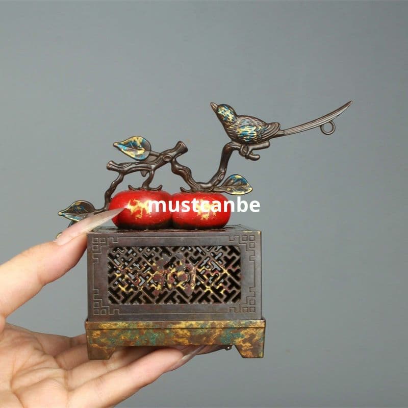 香炉 喜柿連盤香炉 室内透かし盤香盒 香道具 装飾品 工芸品 銅製品 置物