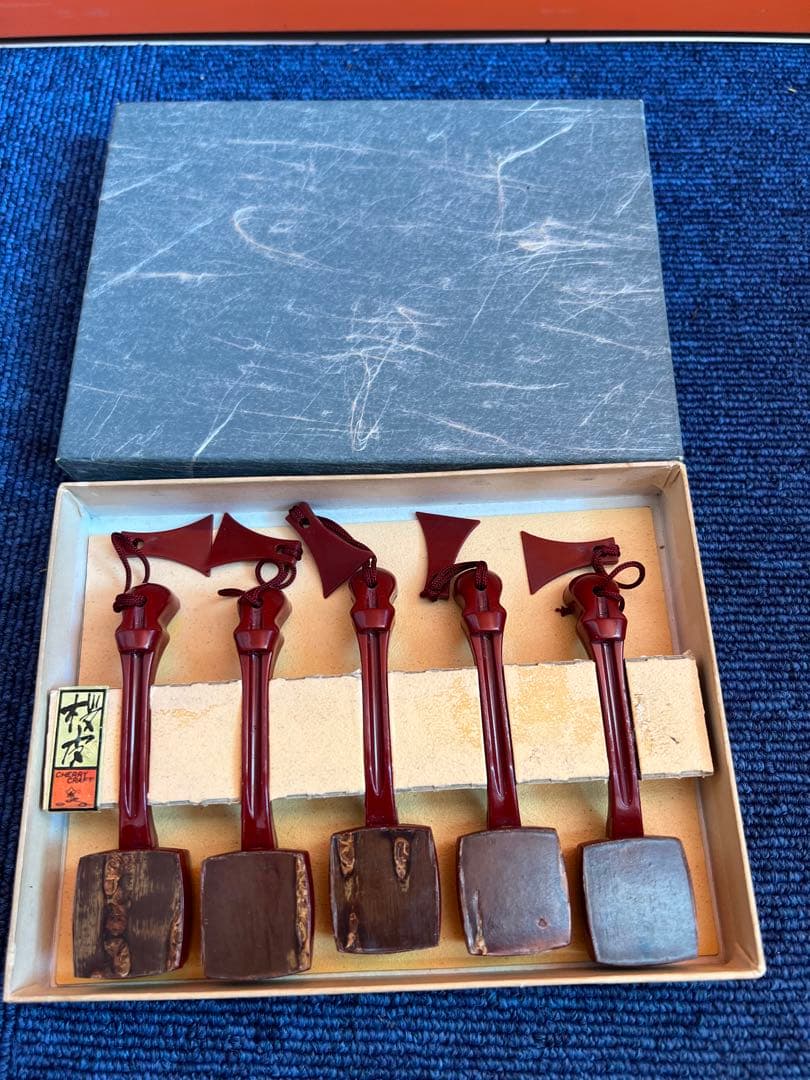 1250 桜皮細工　三味線箸置　5客　伝統工芸品　未使用