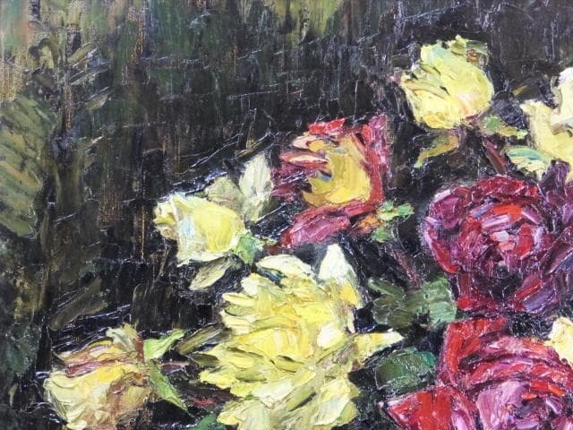 日動画廊取扱　萩谷巌　直筆サイン『ばら』キャンヴァスに油彩 15号 0418L