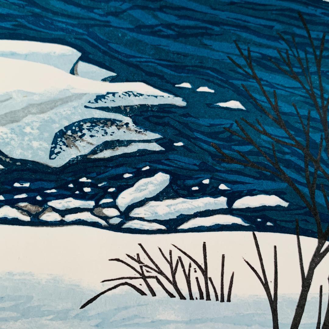 真作保証 中野章 『冬の川』 木版画 額装 直筆 サイン入 A.P. 限定 絵画