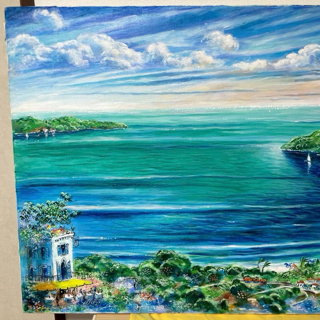 平野琳人『帆船のいる港』油彩 原画 M30 大作傑作 平野オリジナル額装