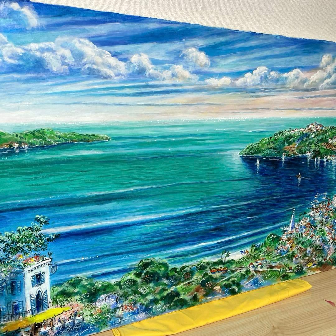 平野琳人『帆船のいる港』油彩 原画 M30 大作傑作 平野オリジナル額装