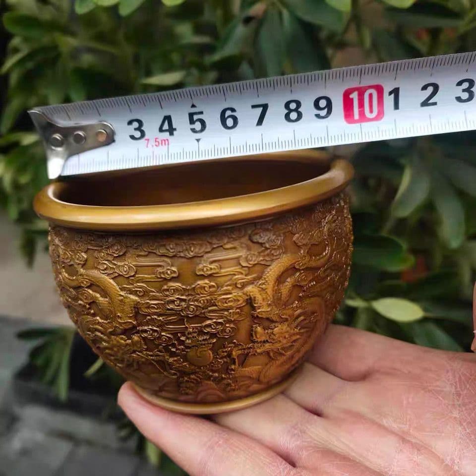 純銅双竜鉢灰皿 工芸品 美術品 置物