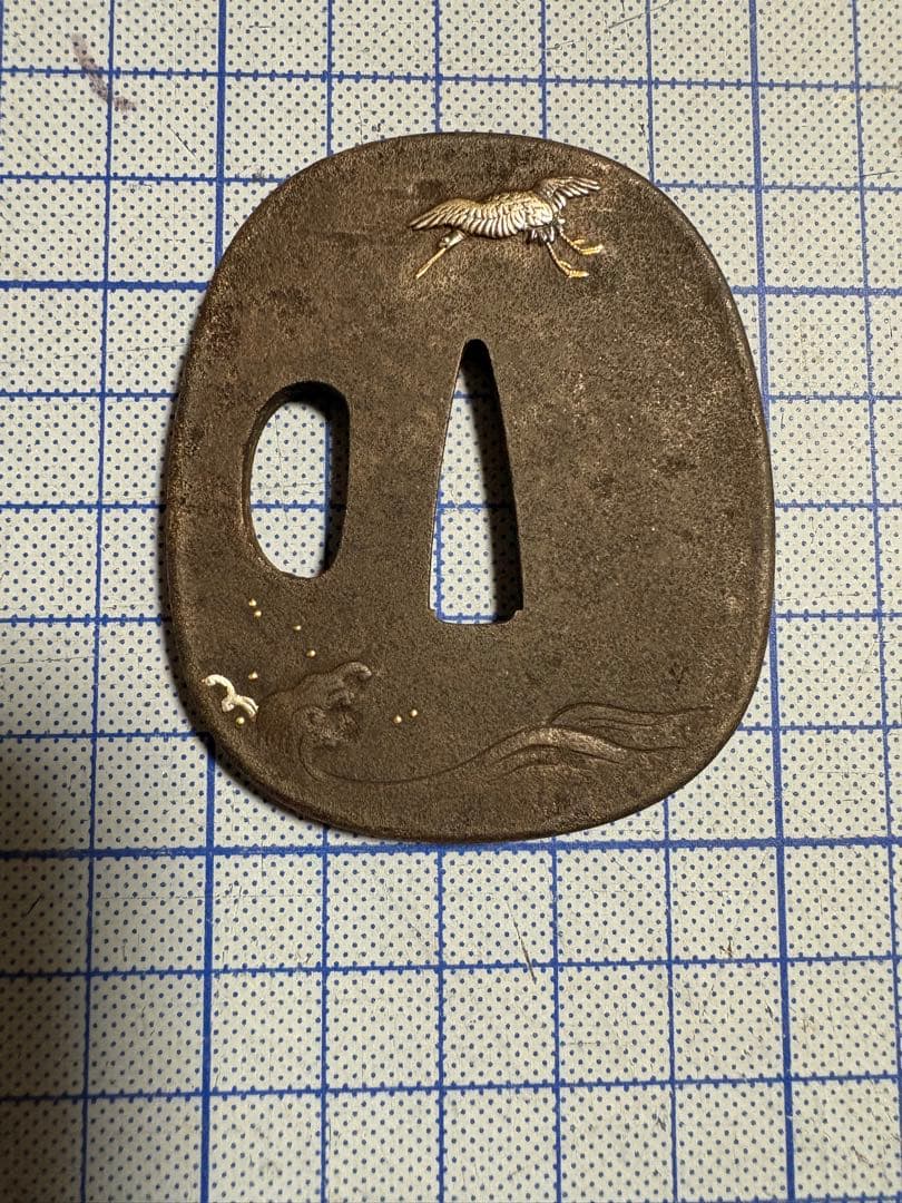 鍔　鉄鍔　鷺の象嵌