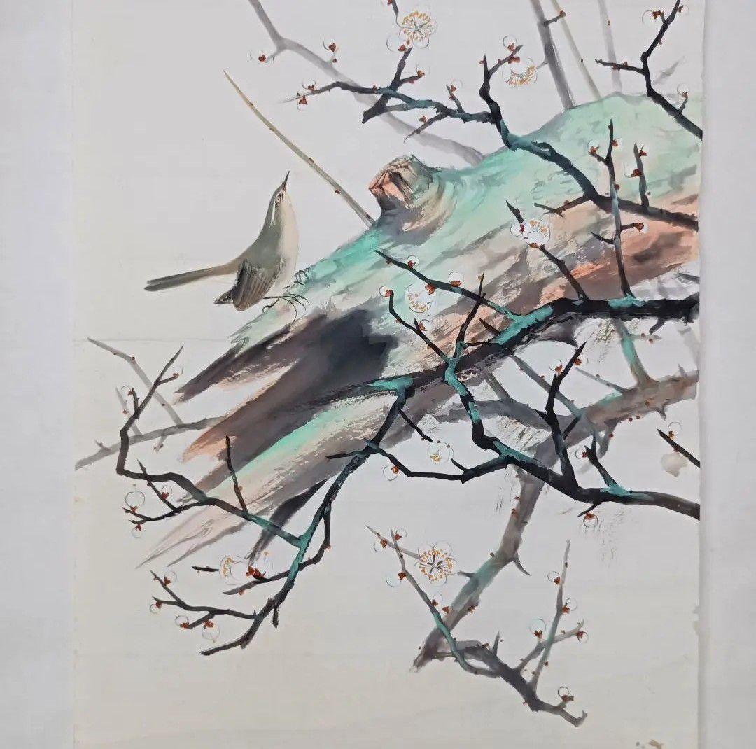 レア! 【うぐいすと白梅】古い掛軸 絵 日本画美術 花鳥風月 インテリア