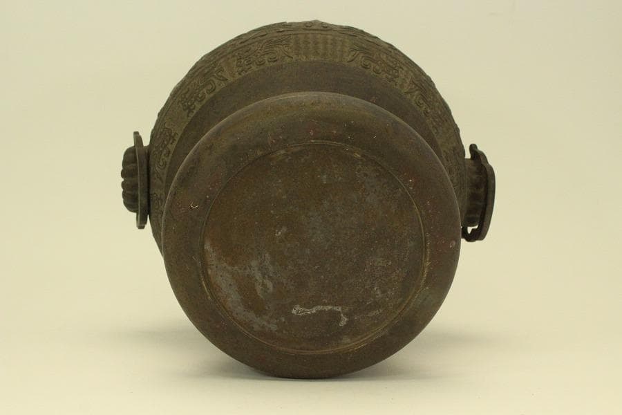 古銅 饕餮紋 瓶掛 火鉢 手炙り 時代物(A731)