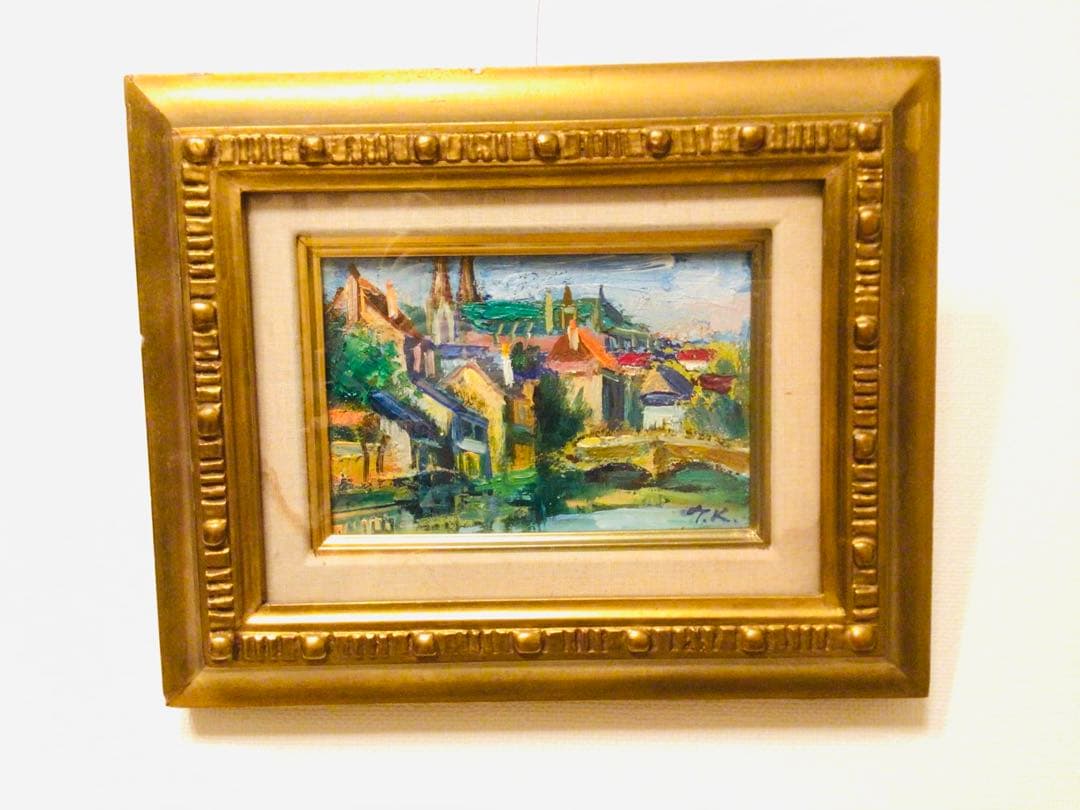 洋画家・小橋川嗣・1970s・五月のシャルトル風景 P0寸・精密油彩画・高級額装