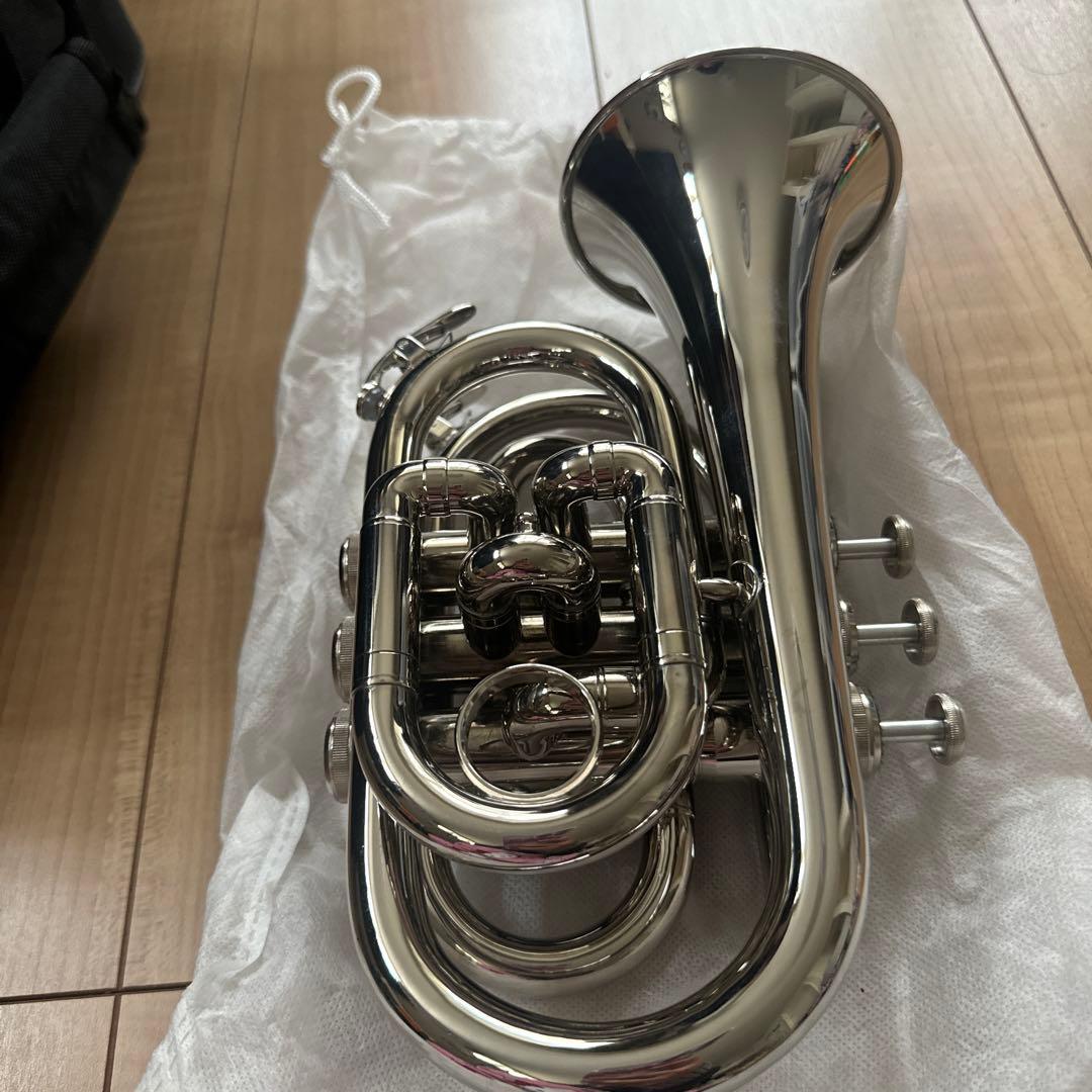 Bbミニポケットトランペット本体 7Cマウスピース付き初心者向け金管楽器