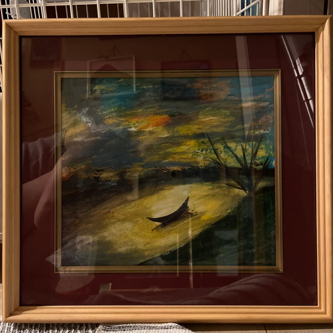 風景画 油彩画 金色フレーム 約40cm x 50cmアクリル