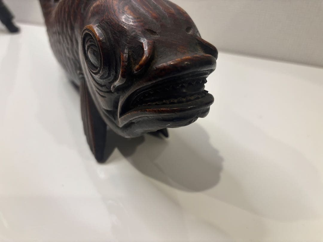 木製 魚型彫刻 約30cm