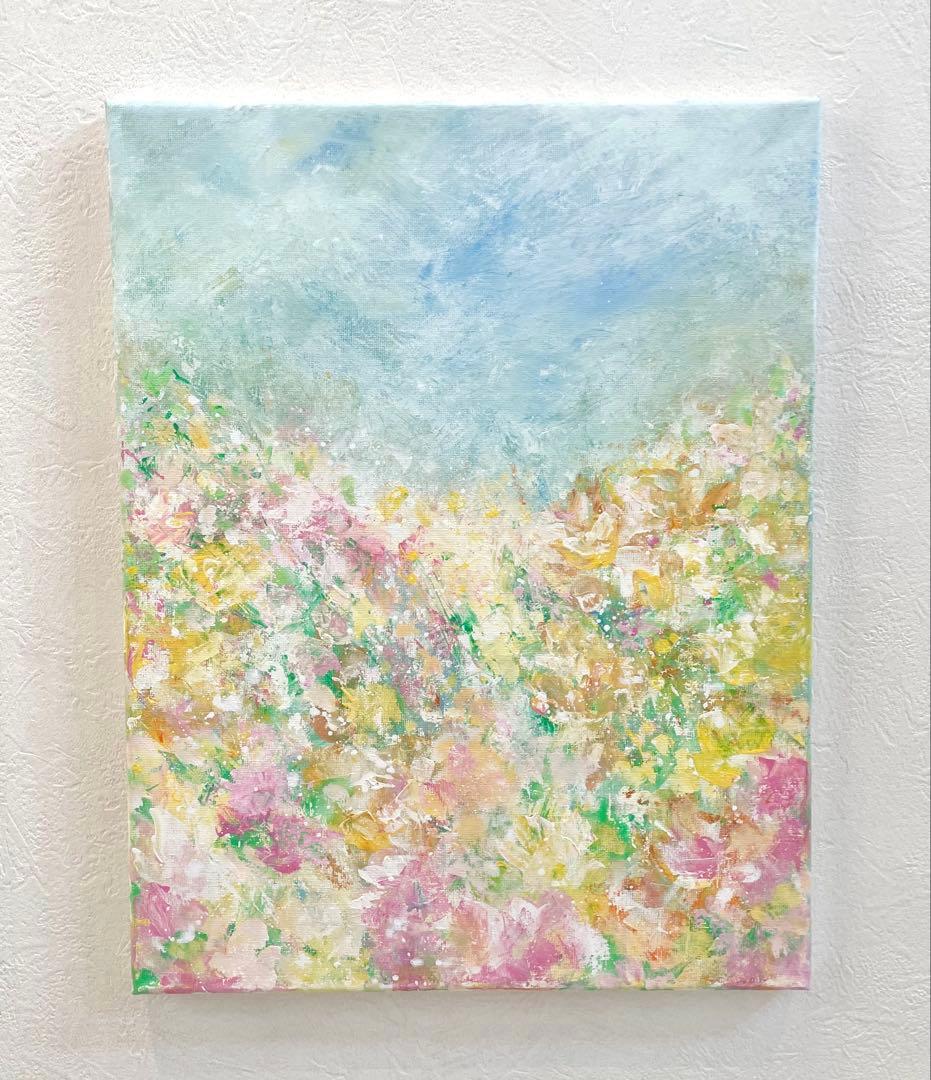 524 抽象画 アクリル画 アート 原画 キャンバスボード F6 春風に乗って