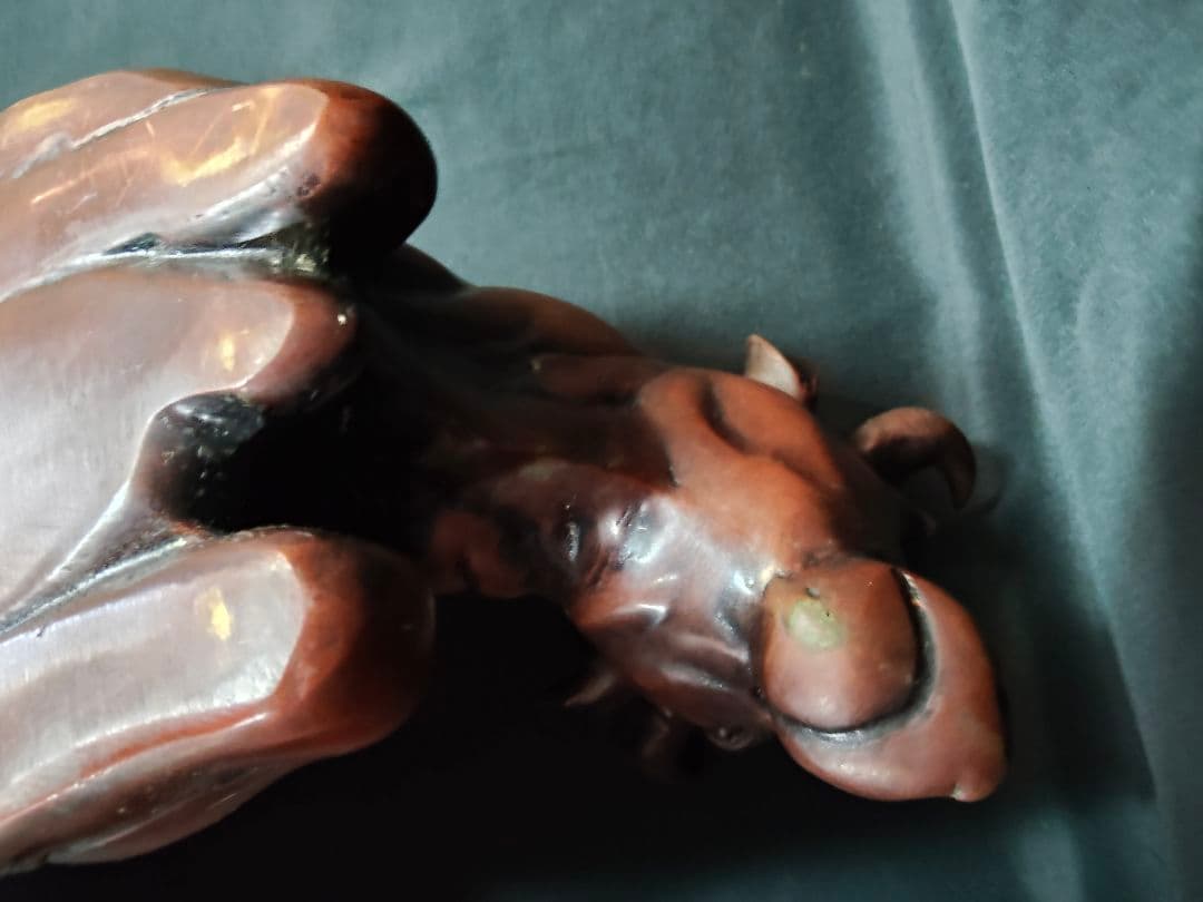 【重量9.6kg】銅製 臥牛 置物 在銘 親子 牛 縁起物 オブジェ 骨董