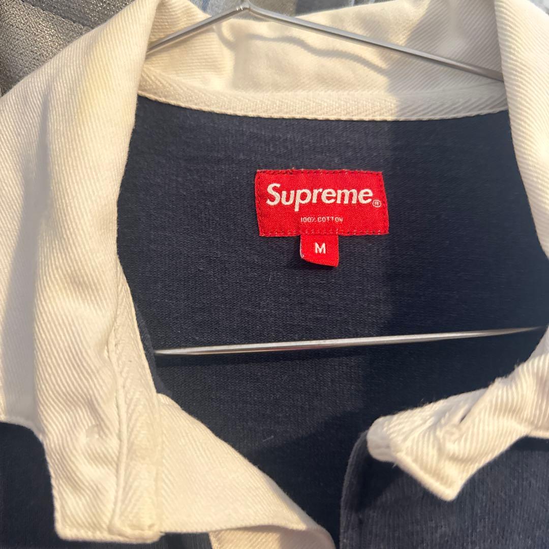 Supreme ラガーシャツ M ネイビー/ホワイト　rugby shirt