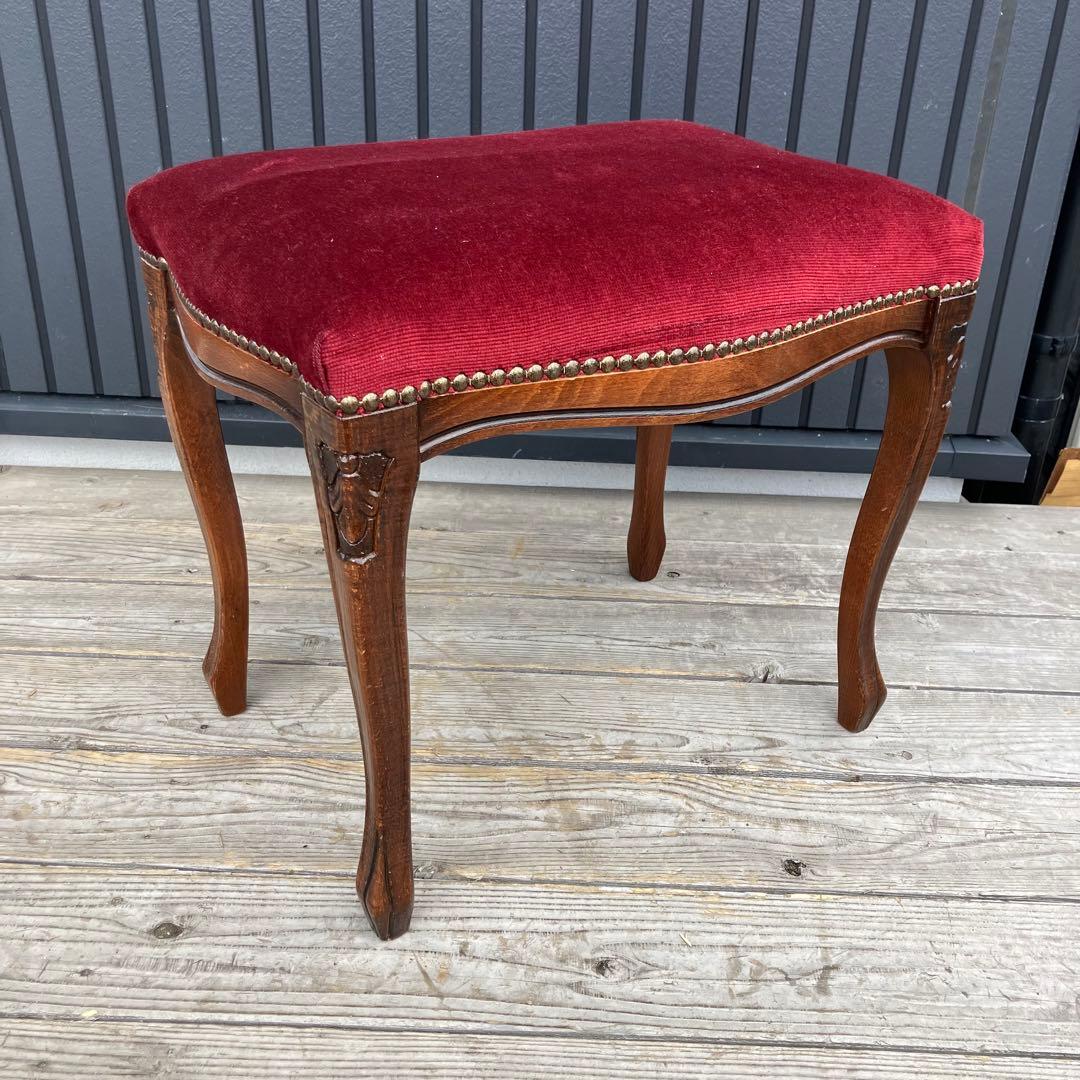 アンティーク 北欧レトロ 木製椅子 猫脚スツール ベロアチェア リベット打ち 鋲