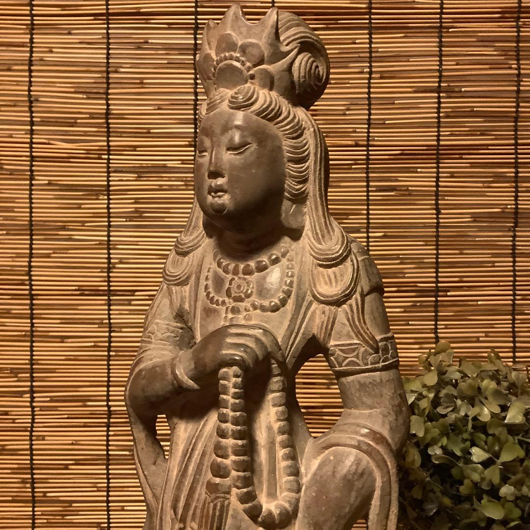 中国・初唐代石仏「水瓶観世音菩薩立像」初唐様式・大乗仏教寺院放出・極上大型