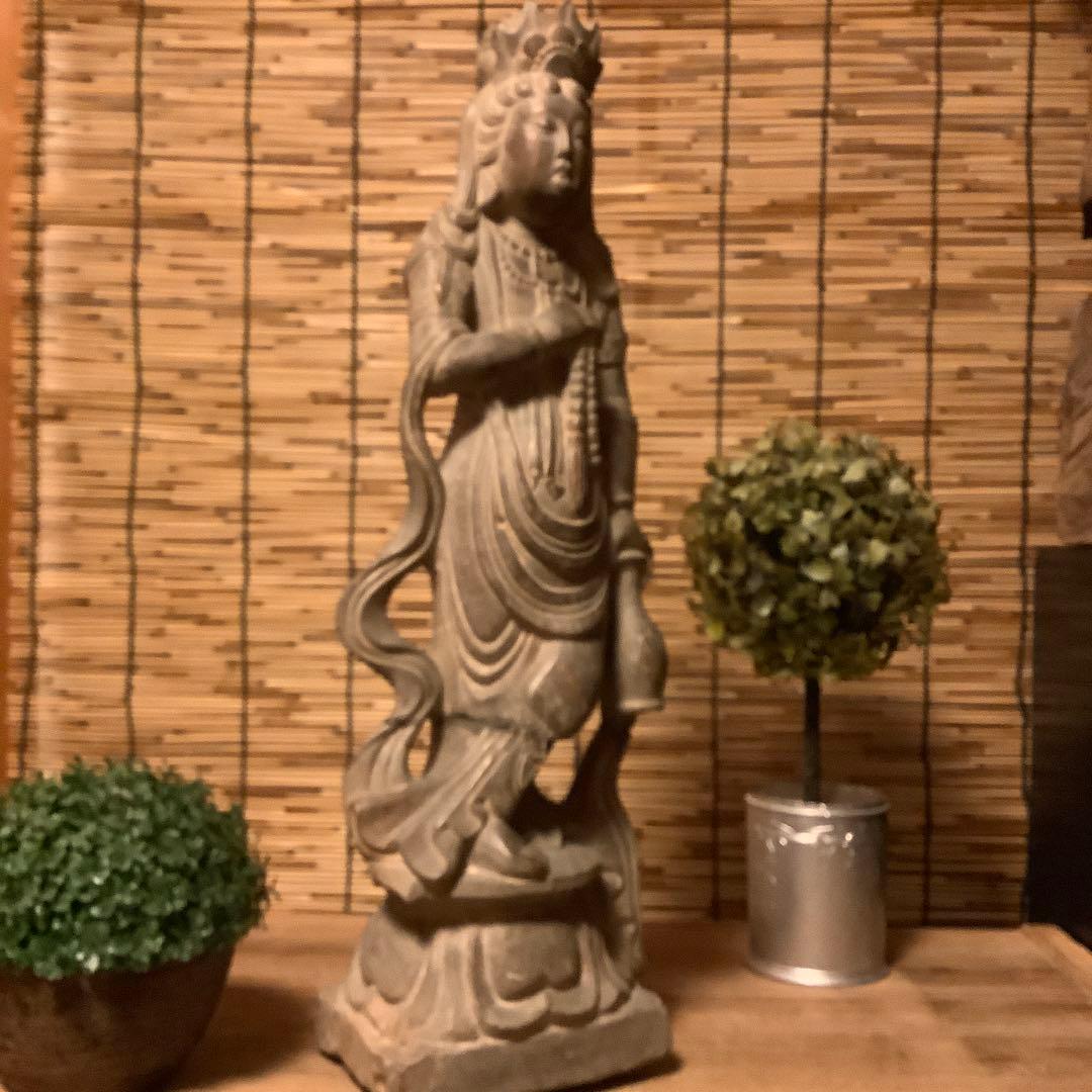 中国・初唐代石仏「水瓶観世音菩薩立像」初唐様式・大乗仏教寺院放出・極上大型