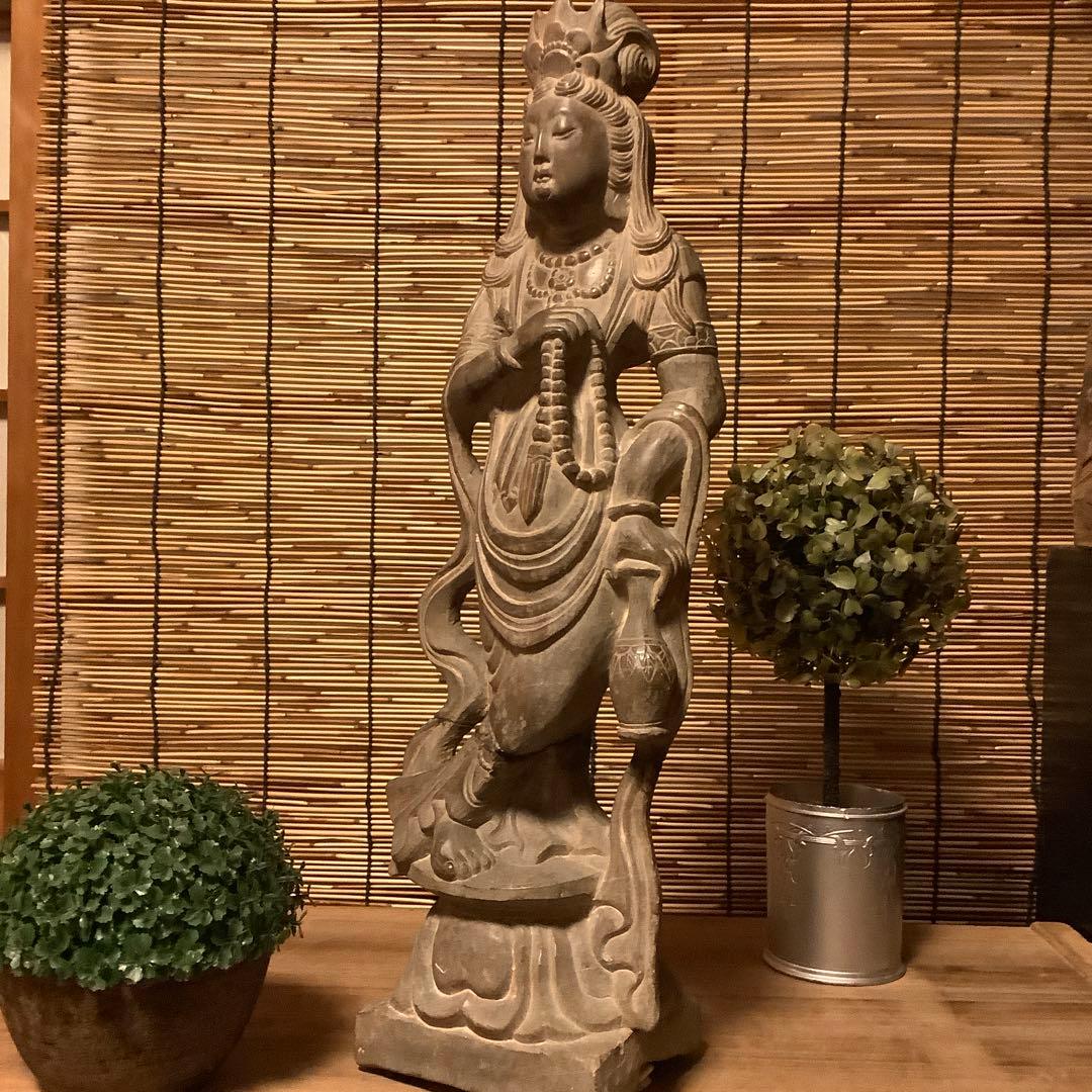 中国・初唐代石仏「水瓶観世音菩薩立像」初唐様式・大乗仏教寺院放出・極上大型