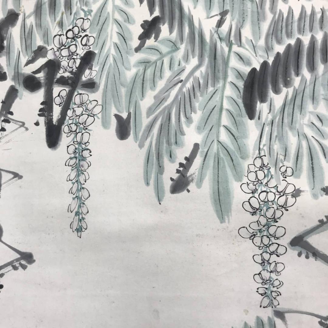 【真作】森寛斎/藤花図/藤図/掛軸/名家伝来/AC-761